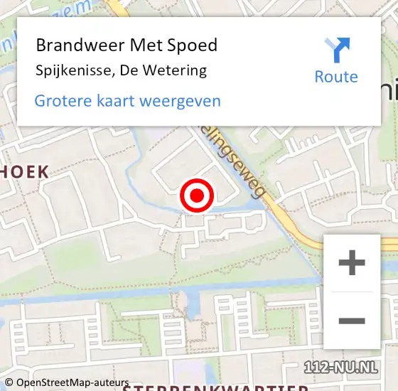 Locatie op kaart van de 112 melding: Brandweer Met Spoed Naar Spijkenisse, De Wetering op 19 februari 2022 09:45