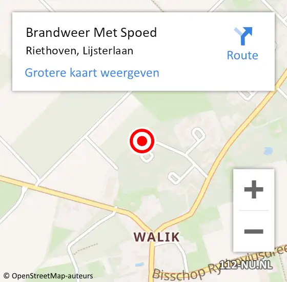 Locatie op kaart van de 112 melding: Brandweer Met Spoed Naar Riethoven, Lijsterlaan op 19 februari 2022 09:54