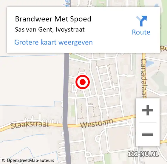 Locatie op kaart van de 112 melding: Brandweer Met Spoed Naar Sas van Gent, Ivoystraat op 19 februari 2022 09:56