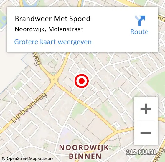 Locatie op kaart van de 112 melding: Brandweer Met Spoed Naar Noordwijk, Molenstraat op 19 februari 2022 09:58