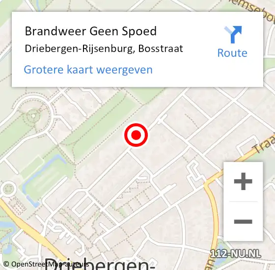 Locatie op kaart van de 112 melding: Brandweer Geen Spoed Naar Driebergen-Rijsenburg, Bosstraat op 19 februari 2022 10:00