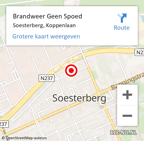 Locatie op kaart van de 112 melding: Brandweer Geen Spoed Naar Soesterberg, Koppenlaan op 19 februari 2022 10:02