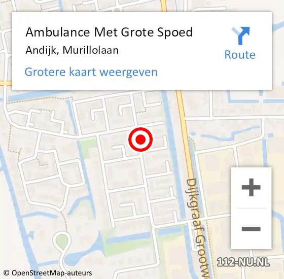 Locatie op kaart van de 112 melding: Ambulance Met Grote Spoed Naar Andijk, Murillolaan op 19 februari 2022 10:07