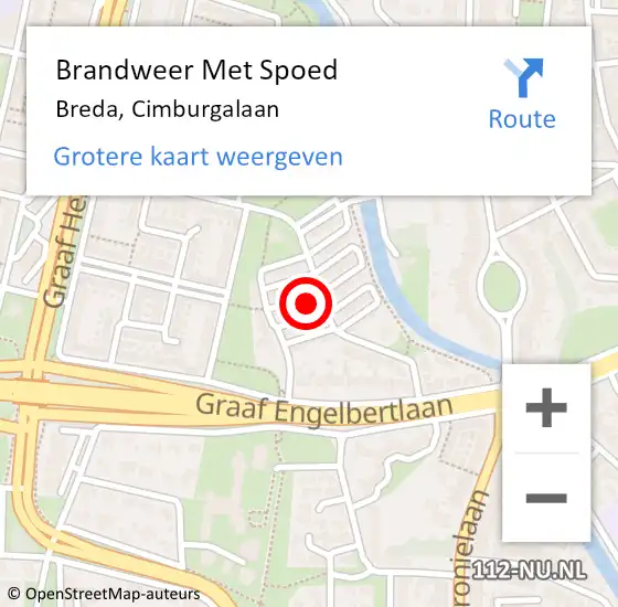 Locatie op kaart van de 112 melding: Brandweer Met Spoed Naar Breda, Cimburgalaan op 19 februari 2022 10:09