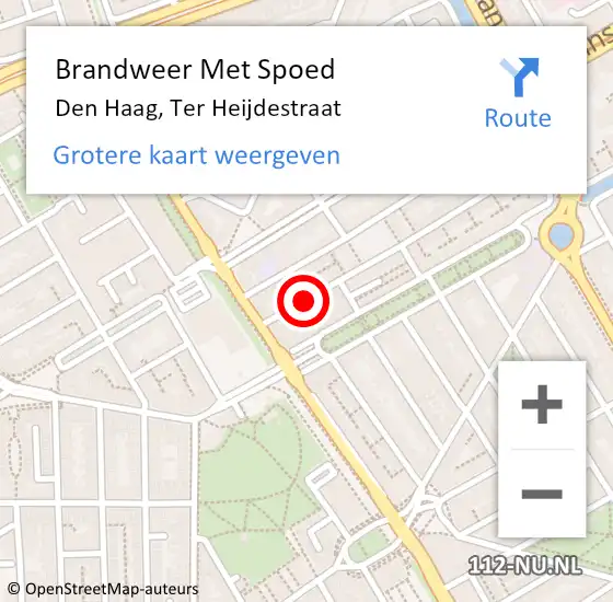 Locatie op kaart van de 112 melding: Brandweer Met Spoed Naar Den Haag, Ter Heijdestraat op 19 februari 2022 10:21