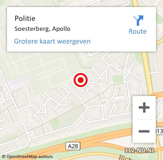 Locatie op kaart van de 112 melding: Politie Soesterberg, Apollo op 19 februari 2022 10:24