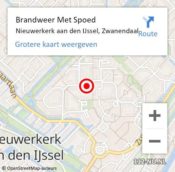 Locatie op kaart van de 112 melding: Brandweer Met Spoed Naar Nieuwerkerk aan den IJssel, Zwanendaal op 19 februari 2022 10:25