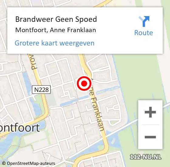 Locatie op kaart van de 112 melding: Brandweer Geen Spoed Naar Montfoort, Anne Franklaan op 19 februari 2022 10:26