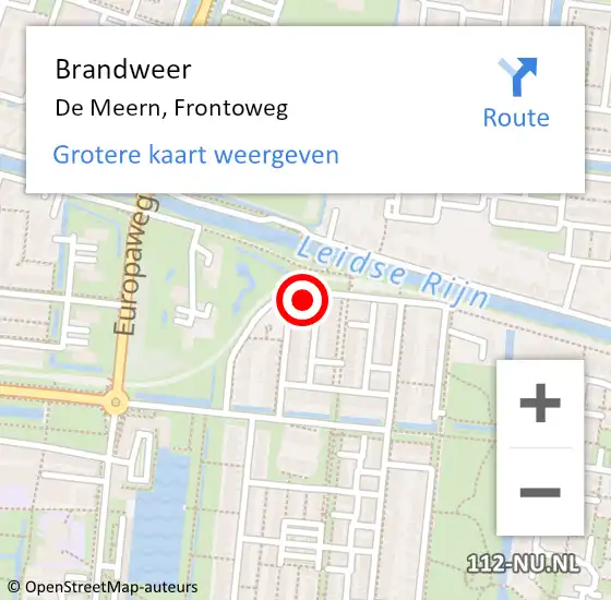 Locatie op kaart van de 112 melding: Brandweer De Meern, Frontoweg op 19 februari 2022 10:30