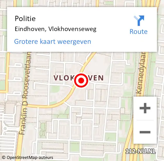 Locatie op kaart van de 112 melding: Politie Eindhoven, Vlokhovenseweg op 19 februari 2022 10:31