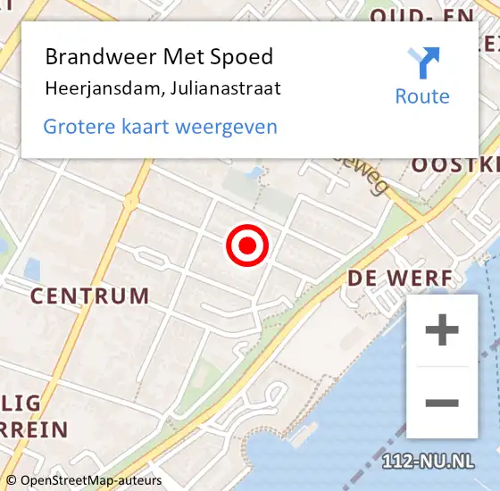 Locatie op kaart van de 112 melding: Brandweer Met Spoed Naar Heerjansdam, Julianastraat op 19 februari 2022 10:31