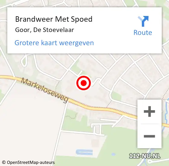 Locatie op kaart van de 112 melding: Brandweer Met Spoed Naar Goor, De Stoevelaar op 19 februari 2022 10:31