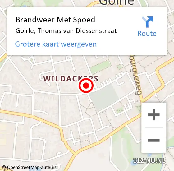 Locatie op kaart van de 112 melding: Brandweer Met Spoed Naar Goirle, Thomas van Diessenstraat op 19 februari 2022 10:33