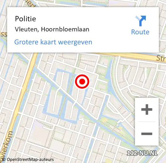 Locatie op kaart van de 112 melding: Politie Vleuten, Hoornbloemlaan op 19 februari 2022 10:33