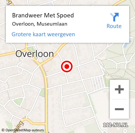 Locatie op kaart van de 112 melding: Brandweer Met Spoed Naar Overloon, Museumlaan op 19 februari 2022 10:35