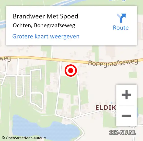 Locatie op kaart van de 112 melding: Brandweer Met Spoed Naar Ochten, Bonegraafseweg op 19 februari 2022 10:50