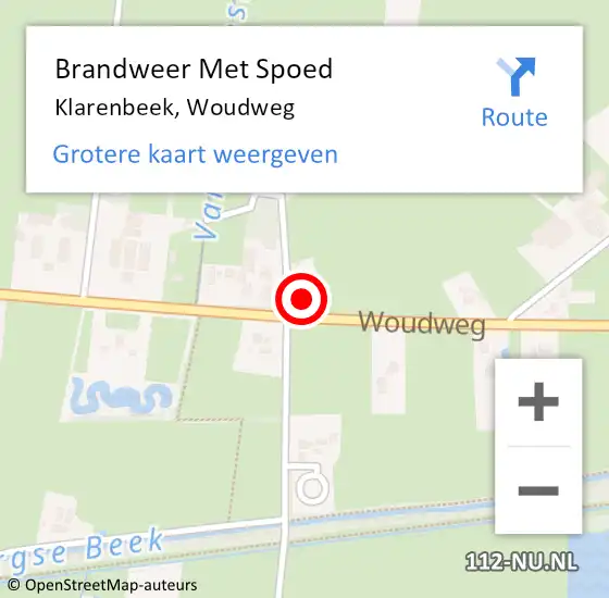 Locatie op kaart van de 112 melding: Brandweer Met Spoed Naar Klarenbeek, Woudweg op 19 februari 2022 10:51