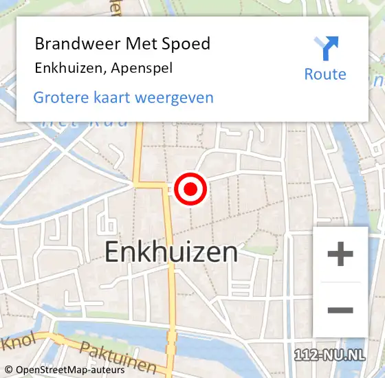 Locatie op kaart van de 112 melding: Brandweer Met Spoed Naar Enkhuizen, Apenspel op 19 februari 2022 10:53