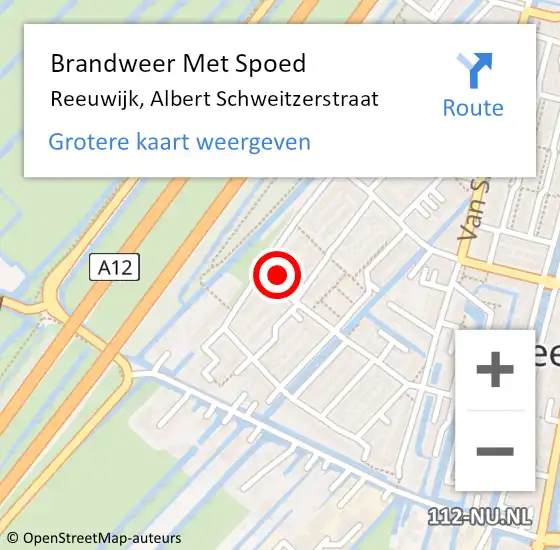 Locatie op kaart van de 112 melding: Brandweer Met Spoed Naar Reeuwijk, Albert Schweitzerstraat op 19 februari 2022 10:58