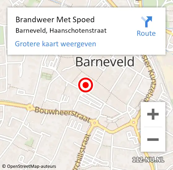 Locatie op kaart van de 112 melding: Brandweer Met Spoed Naar Barneveld, Haanschotenstraat op 19 februari 2022 11:04