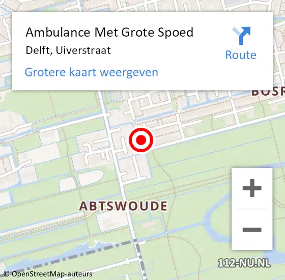 Locatie op kaart van de 112 melding: Ambulance Met Grote Spoed Naar Delft, Uiverstraat op 19 februari 2022 11:04