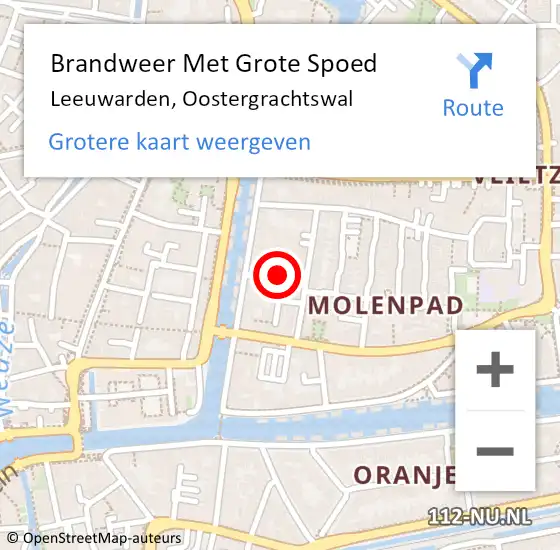 Locatie op kaart van de 112 melding: Brandweer Met Grote Spoed Naar Leeuwarden, Oostergrachtswal op 19 februari 2022 11:06