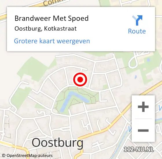 Locatie op kaart van de 112 melding: Brandweer Met Spoed Naar Oostburg, Kotkastraat op 19 februari 2022 11:06