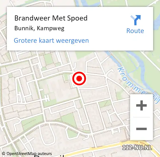 Locatie op kaart van de 112 melding: Brandweer Met Spoed Naar Bunnik, Kampweg op 19 februari 2022 11:08