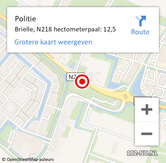 Locatie op kaart van de 112 melding: Politie Brielle, N218 hectometerpaal: 12,5 op 19 februari 2022 11:12