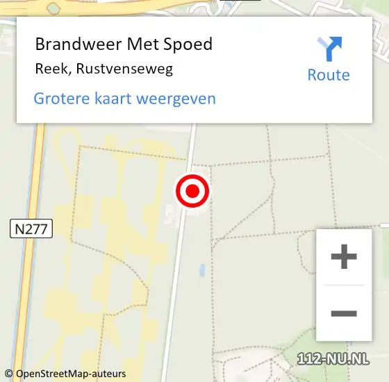 Locatie op kaart van de 112 melding: Brandweer Met Spoed Naar Reek, Rustvenseweg op 19 februari 2022 11:13