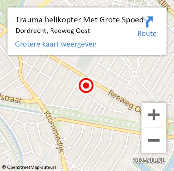 Locatie op kaart van de 112 melding: Trauma helikopter Met Grote Spoed Naar Dordrecht, Reeweg Oost op 19 februari 2022 11:19