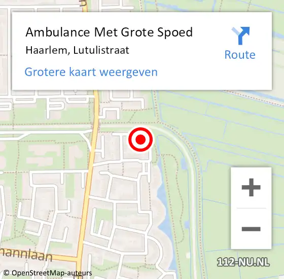 Locatie op kaart van de 112 melding: Ambulance Met Grote Spoed Naar Haarlem, Lutulistraat op 19 februari 2022 11:20