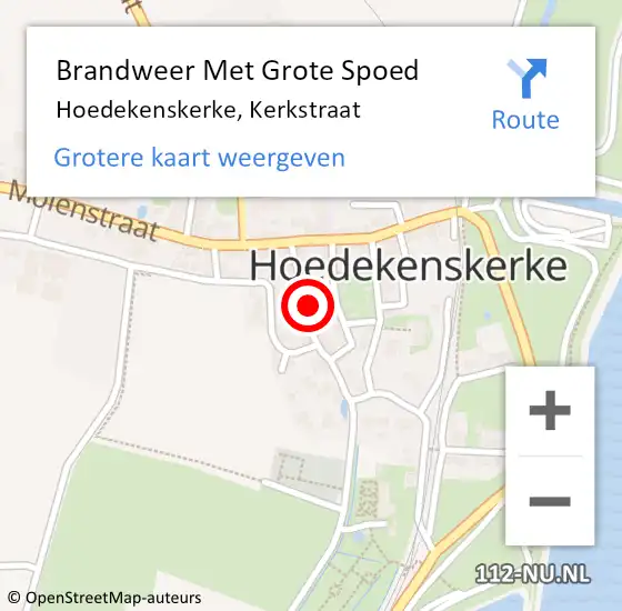 Locatie op kaart van de 112 melding: Brandweer Met Grote Spoed Naar Hoedekenskerke, Kerkstraat op 19 februari 2022 11:26