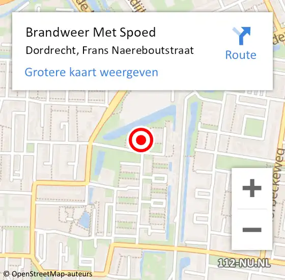 Locatie op kaart van de 112 melding: Brandweer Met Spoed Naar Dordrecht, Frans Naereboutstraat op 19 februari 2022 11:28