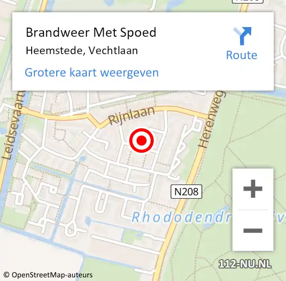 Locatie op kaart van de 112 melding: Brandweer Met Spoed Naar Heemstede, Vechtlaan op 19 februari 2022 11:34