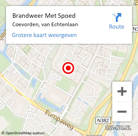 Locatie op kaart van de 112 melding: Brandweer Met Spoed Naar Coevorden, van Echtenlaan op 19 februari 2022 11:37