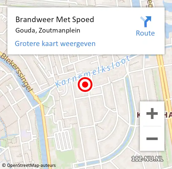 Locatie op kaart van de 112 melding: Brandweer Met Spoed Naar Gouda, Zoutmanplein op 19 februari 2022 11:39