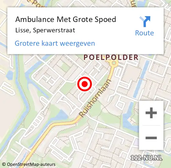 Locatie op kaart van de 112 melding: Ambulance Met Grote Spoed Naar Lisse, Sperwerstraat op 19 februari 2022 11:39