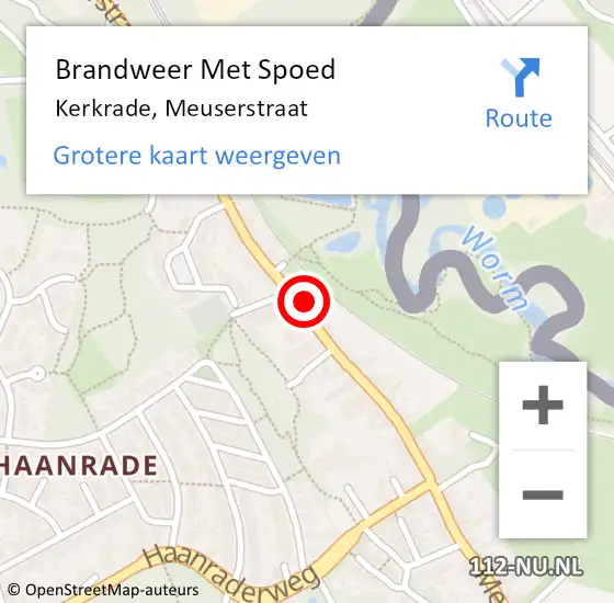 Locatie op kaart van de 112 melding: Brandweer Met Spoed Naar Kerkrade, Meuserstraat op 19 februari 2022 11:40