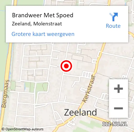 Locatie op kaart van de 112 melding: Brandweer Met Spoed Naar Zeeland, Molenstraat op 19 februari 2022 11:40