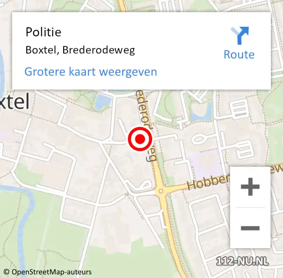 Locatie op kaart van de 112 melding: Politie Boxtel, Brederodeweg op 19 februari 2022 11:48