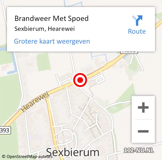 Locatie op kaart van de 112 melding: Brandweer Met Spoed Naar Sexbierum, Hearewei op 19 februari 2022 11:56