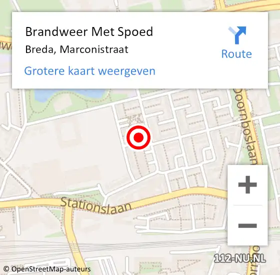 Locatie op kaart van de 112 melding: Brandweer Met Spoed Naar Breda, Marconistraat op 19 februari 2022 11:57