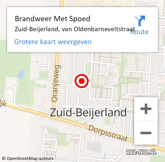 Locatie op kaart van de 112 melding: Brandweer Met Spoed Naar Zuid-Beijerland, van Oldenbarneveltstraat op 19 februari 2022 12:01