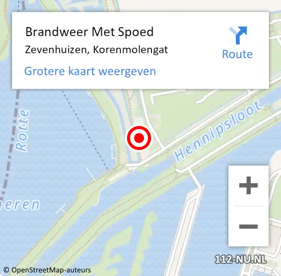 Locatie op kaart van de 112 melding: Brandweer Met Spoed Naar Zevenhuizen, Korenmolengat op 19 februari 2022 12:02