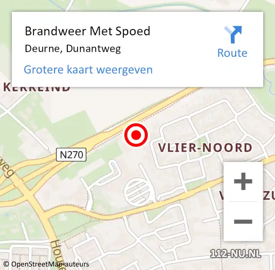 Locatie op kaart van de 112 melding: Brandweer Met Spoed Naar Deurne, Dunantweg op 19 februari 2022 12:04