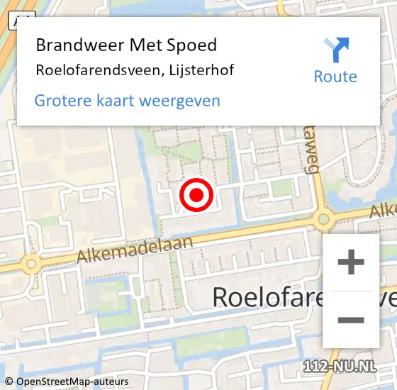 Locatie op kaart van de 112 melding: Brandweer Met Spoed Naar Roelofarendsveen, Lijsterhof op 19 februari 2022 12:04