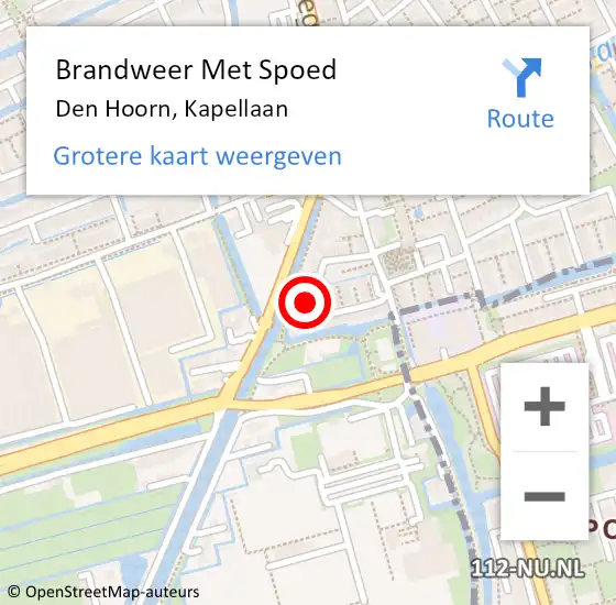 Locatie op kaart van de 112 melding: Brandweer Met Spoed Naar Den Hoorn, Kapellaan op 19 februari 2022 12:11