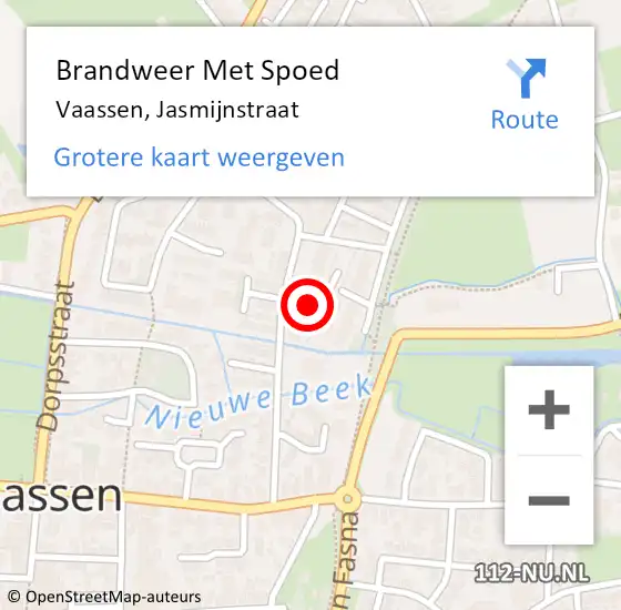 Locatie op kaart van de 112 melding: Brandweer Met Spoed Naar Vaassen, Jasmijnstraat op 19 februari 2022 12:15