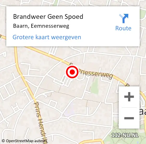 Locatie op kaart van de 112 melding: Brandweer Geen Spoed Naar Baarn, Eemnesserweg op 19 februari 2022 12:16